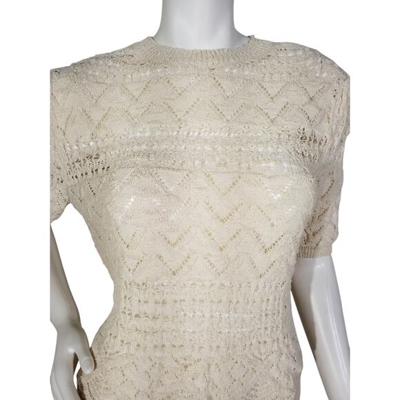 Zara Ivory Knit Top Short Sleeve Textured Crew Neck Size Medium NWT - Picture 2 of 6